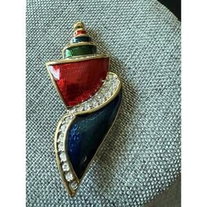 Vintage Brooch Pin Enamel Ship Rhinestone Nautical Coastal Travel Resort Whimsy